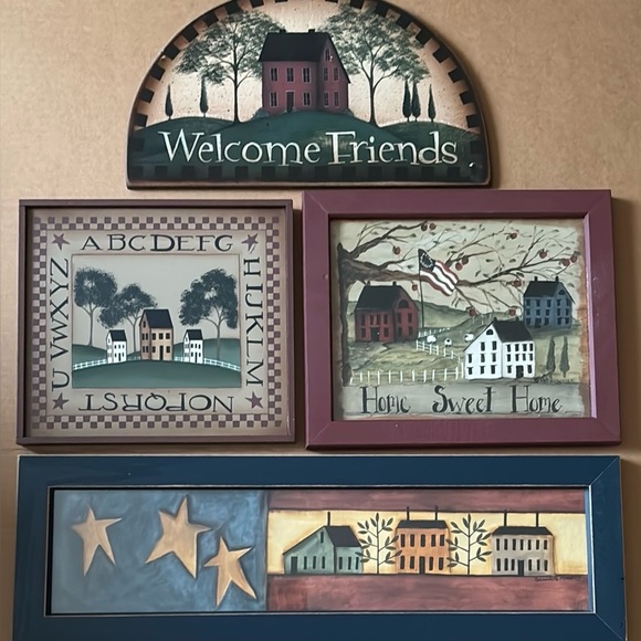 Other - (4) Vintage Primitive Art Wall Pieces